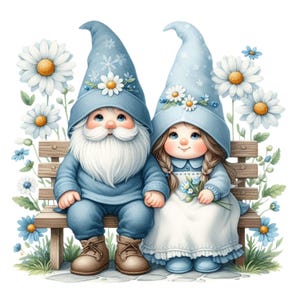 20 Watercolor Blue Garden Gnomes Clipart | 20 Gnome PNGs | Transparent Background | 4000x4000