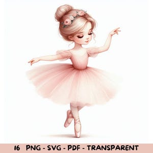 16 Clipart di ballerina rosa acquerello PNG SVG PDF / ClipArt di ballerina carina / Sfondo trasparente / Uso commerciale