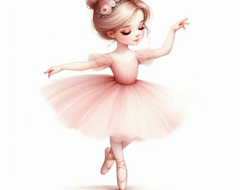 16 Watercolor Pink Ballerina Clipart PNG SVG PDF | Cute Ballet Girl Clip Art | Transparent Background | Commercial Use