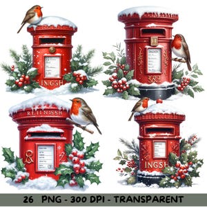 26 aquarel rode kerstbrievenbus clipart, png