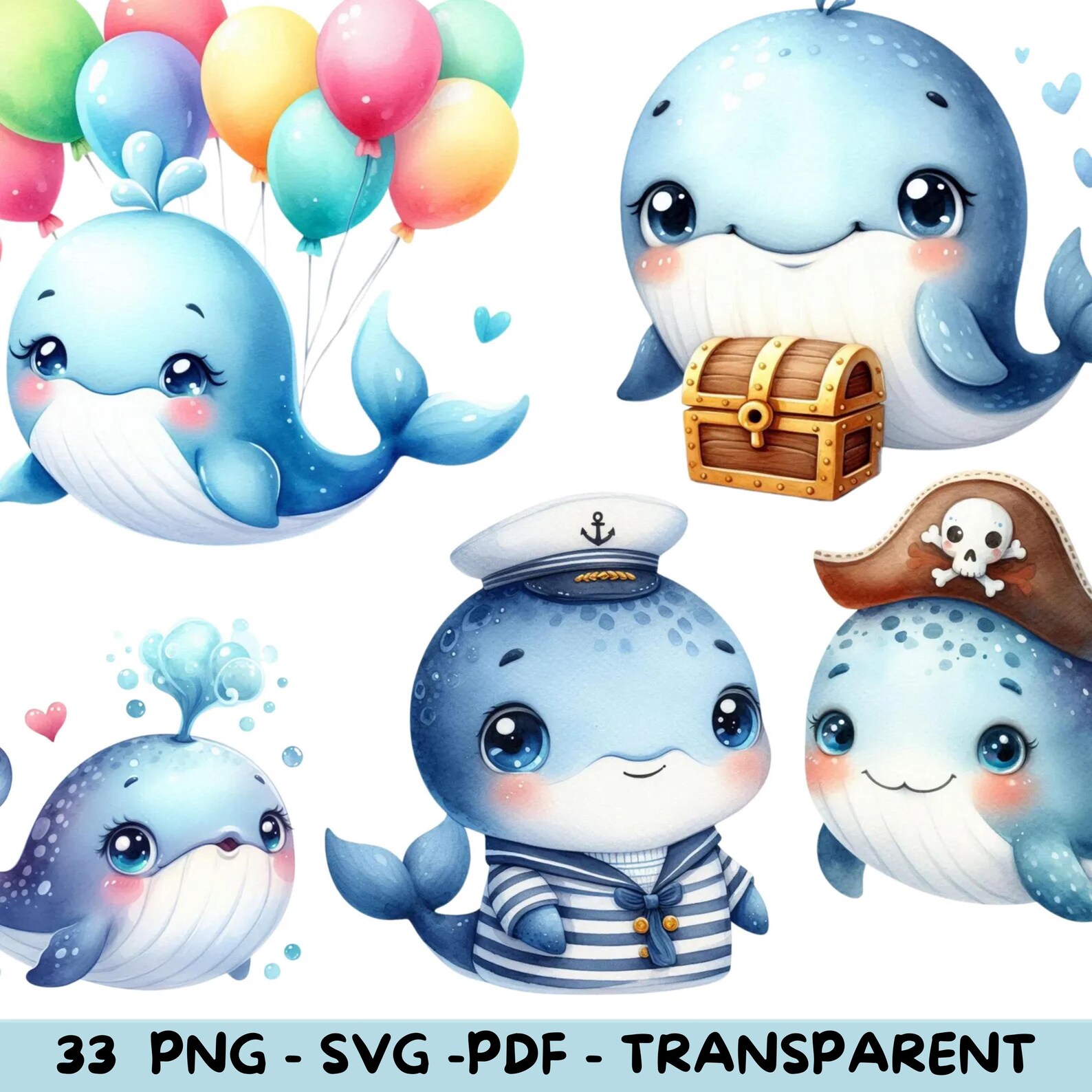33 Watercolor Playful Whales Clipart, Cute Whale PNG, Transparent ...