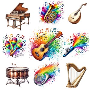66 aquarel muziekinstrumenten clipart, transparante achtergrond, png 4000 x 4000, muziekinstrumenten, transparante png, muziek clipart