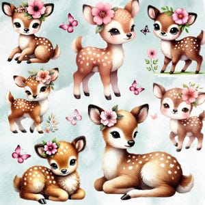 19 Clipart di cervi carini per bambini ad acquerello, Clipart di cervi carini per bambini ad acquerello, Illustrazioni di animali della foresta per decorazioni per la cameretta dei bambini e progetti fai da te