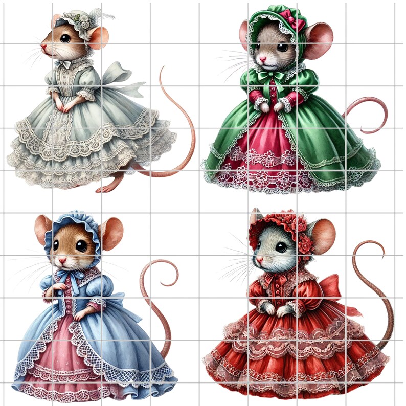 15 Watercolor Mouse Illustrations In Victorian Era Clothing High 