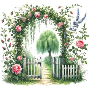 14 Watercolor Spring Flowers Gate, Digital Download PNG, Transparent ...