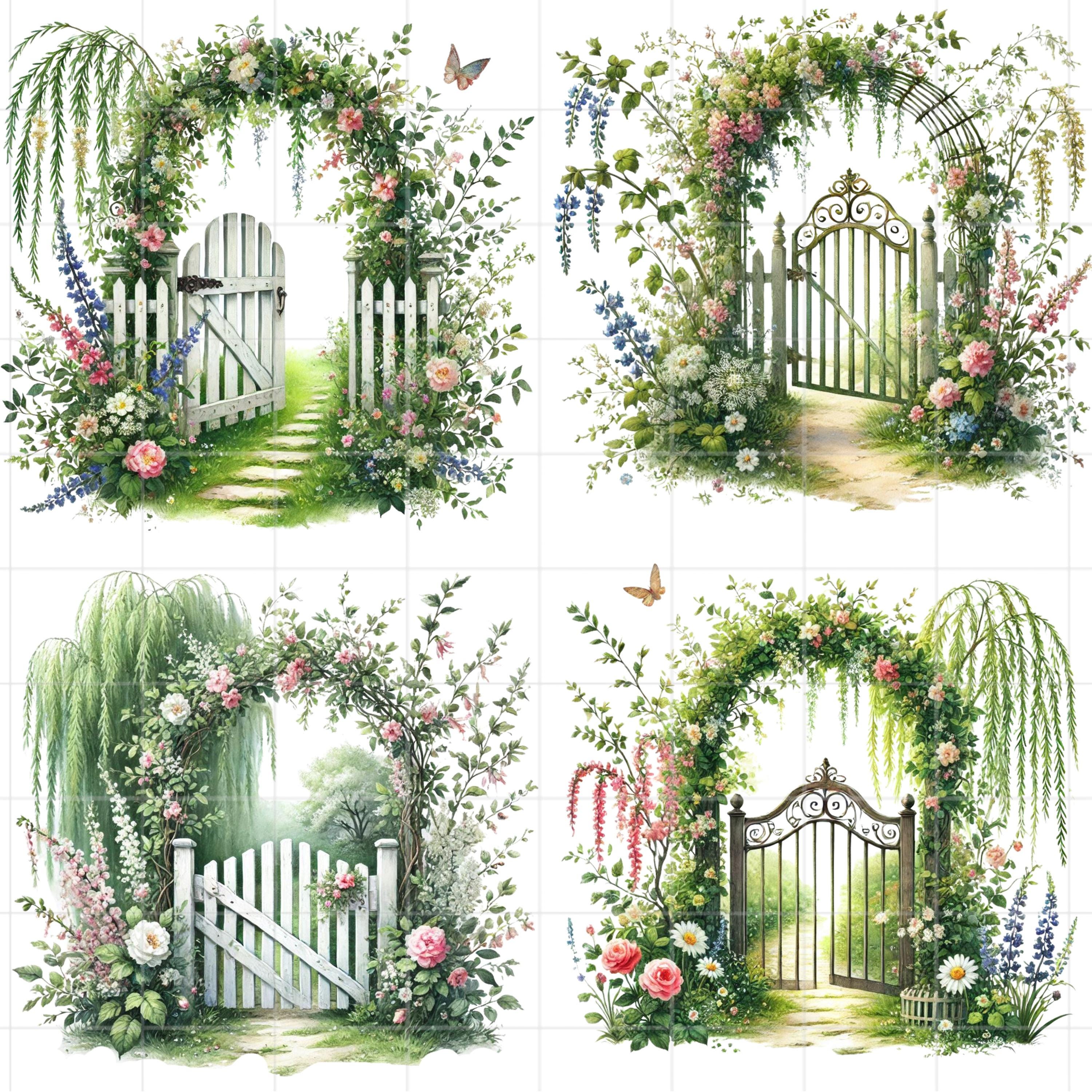 14 Watercolor Spring Flowers Gate, Digital Download PNG, Transparent ...