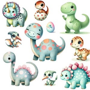 60 Watercolor Dinosaur Clipart, Cute Baby Dino PNG, Nursery Wall Art, Transparent Background,  4000x4000 Pixels,  Digital Download