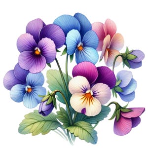 12 Watercolor Pansy Clipart, Transparent Background, 4000x4000 Pixels, Digital Download, Watercolor Pansy Art, Floral Digital Art