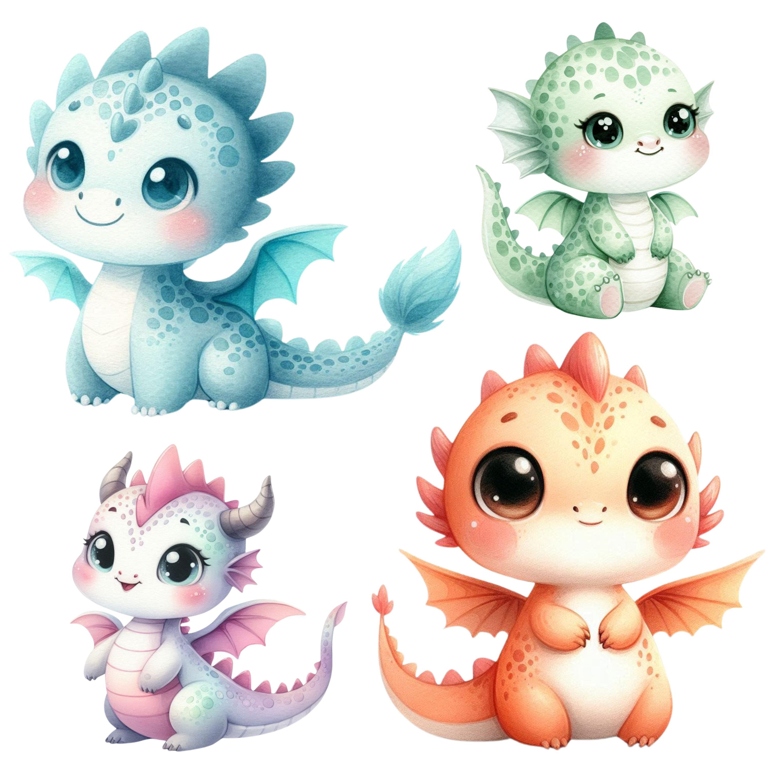 16 Watercolor Baby Dragon Clipart | 16 Cute Baby Dragons | Transparent PNG | 4000x4000