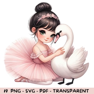 19 Clipart ballerine aquarelle, ballerine bébé fille avec robe rose, clipart lac des cygnes, ballerine petite fille.