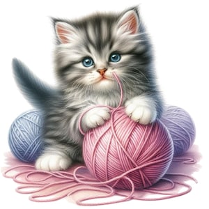 Watercolor Cat Yarn Clipart – 32 Cute PNG, Svg, Pdf – High Res 300 DPI