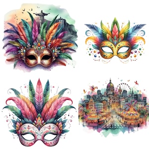 20 Aquarelle Carnaval de Rio de Janeiro, Fond transparent PNG, 4000 x 4000 pixels