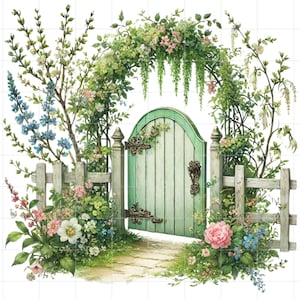 14 Watercolor Spring Flowers Gate, Digital Download PNG, Transparent ...