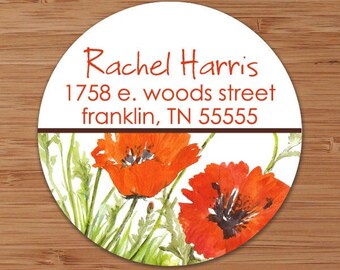 Red Poppies - Custom Address Labels or Stickers