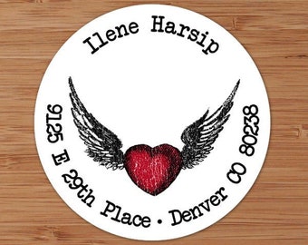 Winged Heart Custom Address Labels or Stickers