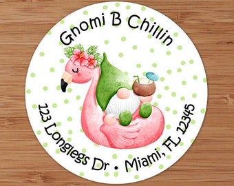 Gnome on Flamingo Float - Custom Address Labels or Stickers