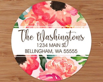 Pink Watercolor Floral - Custom Address Labels or Stickers