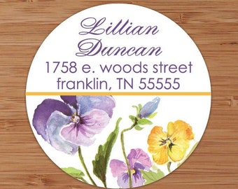 Purple and Gold Pansies - Custom Address Labels or Stickers