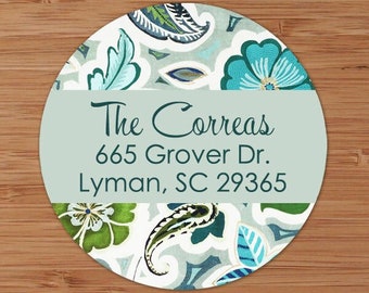 Teal Mod Floral Custom Address Labels or Stickers