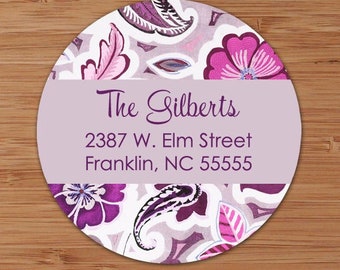 Purple Mod Floral Custom Address Labels or Stickers