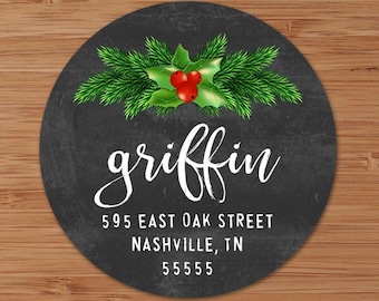 Distressed Chalkboard & Holly - CUSTOM Christmas Address Labels or Stickers