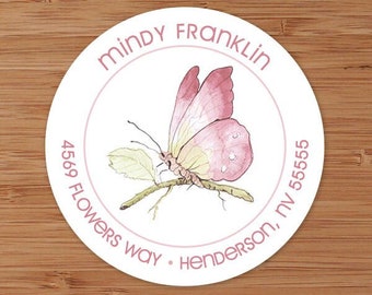 Pink Butterfly Custom Address Labels or Stickers