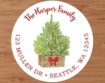 Watercolor Farmhouse Christmas Tree- CUSTOM Christmas Address Labels or Stickers