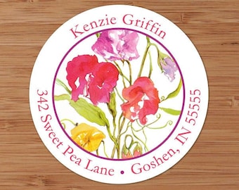 Sweet Pea Flowers - Custom Address Labels or Stickers