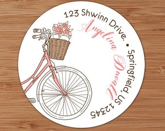 Bicycle With Basket - Custom Address Labels or Stickers