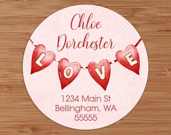 Love Valentine Heart Banner - CUSTOM Address Labels or Stickers