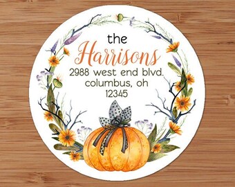 Pumpkin Wreath - Custom Address Labels or Stickers