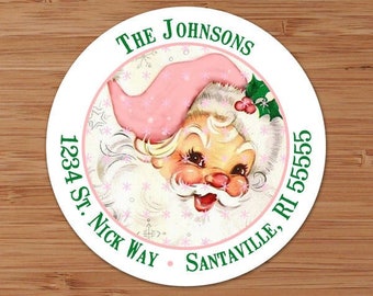 Vintage Pink Santa Claus - CUSTOM Christmas Address Labels or Stickers