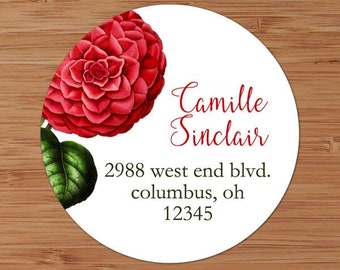 Red Camellia - Custom Address Labels or Stickers