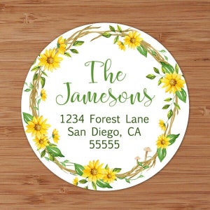 Fall Autumn Sunflower Wreath - Custom Personalized Address Labels or Stickers