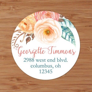 Coral and Peach Ranunculus Floral Bouquet- Custom Address Labels or Stickers