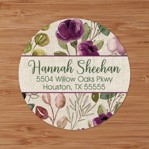 Purple Botanical Floral Linen - Custom Address Labels or Stickers