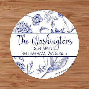 Navy Blue Floral Toile Custom Address Labels or Stickers image 1