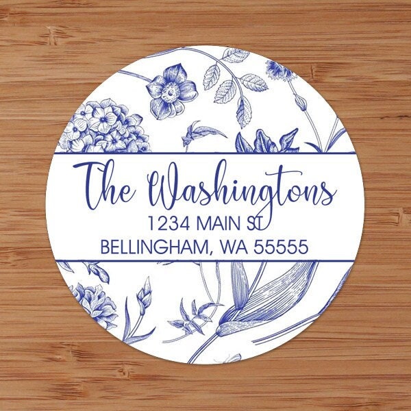 Navy Blue Floral Toile - Custom Address Labels or Stickers
