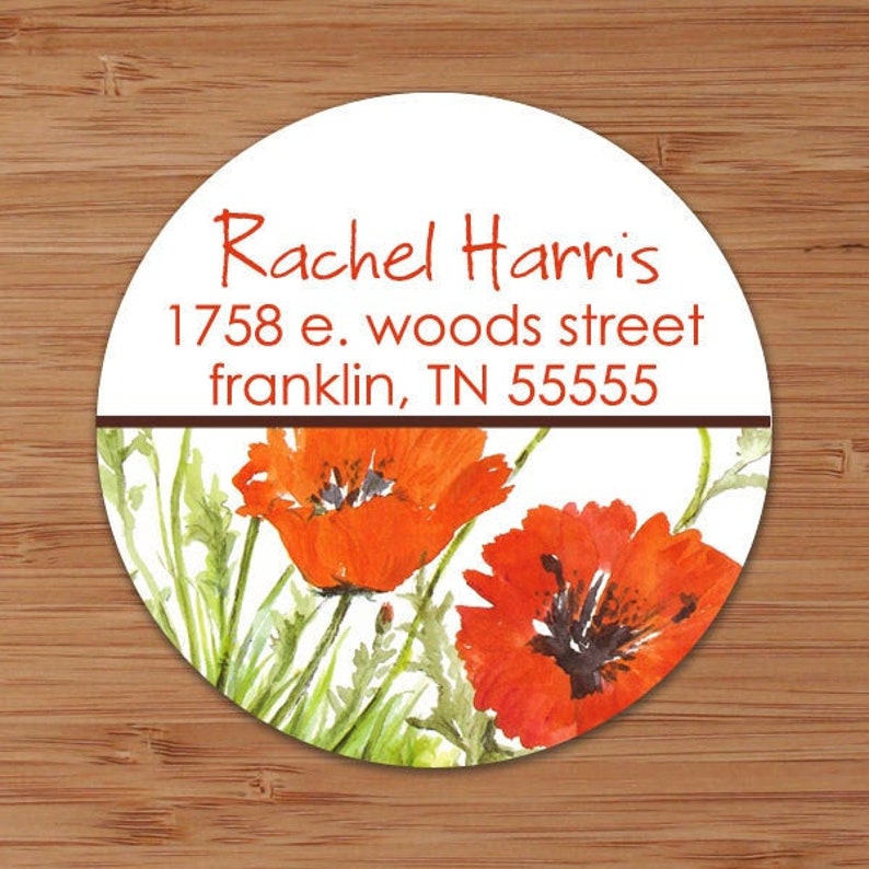 Red Poppies Custom Address Labels or Stickers image 1