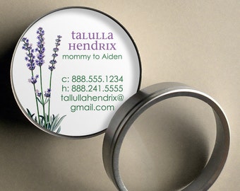 Lavender - 50 CUSTOMIZABLE Round Calling Cards/ Business Cards/ Tags in Tin