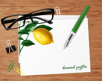 Summer Lemon - Set of 8 CUSTOM Personalized Flat Note Cards/ Stationery