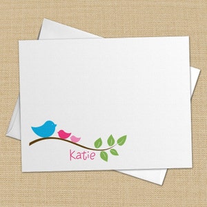 Katie Mod Birds on Branch Set of 8 CUSTOM Personalized Flat Note Cards/ Stationery image 2