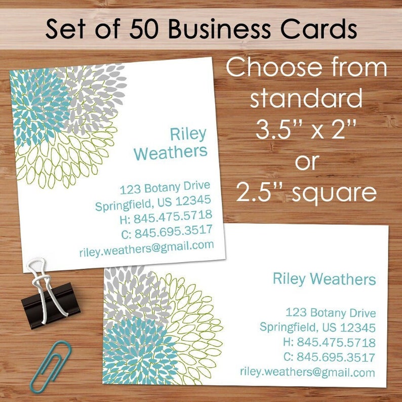 Riley Retro Dahlias 50 Custom Business or Calling Cards image 1