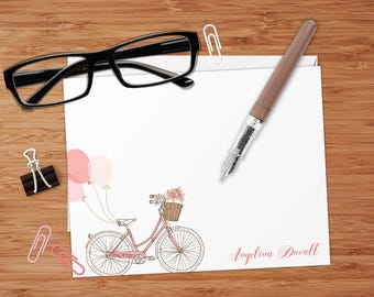 Bicycle With Basket - Set of 8 CUSTOM Personalized Flat Note Cards/ Stationery