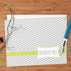 Retro Chevron Set of 8 CUSTOM Personalized Flat Note Cards/ Stationery image 1