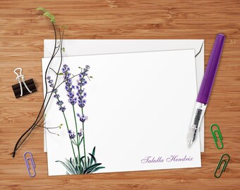 Lavender - Set of 8 CUSTOM Personalized Flat Note Cards/ Stationery
