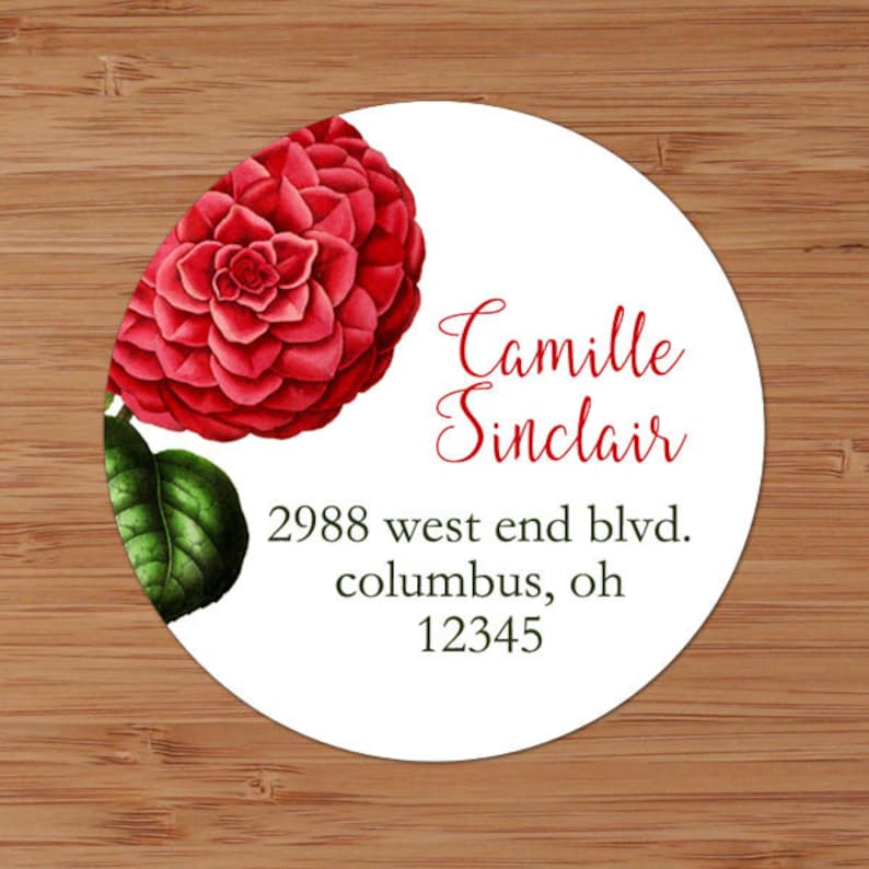Custom Address Labels or Stickers Red Camellia