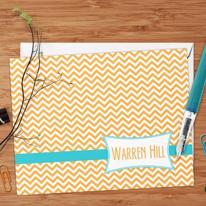 Retro Chevron Set of 8 CUSTOM Personalized Flat Note Cards/ Stationery image 2