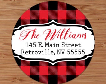 Red and Black Buffalo Plaid - Custom Address Labels or Stickers