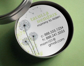 Dandelion - 50 CUSTOMIZABLE Round Calling Cards/ Business Cards/ Tags in Tin